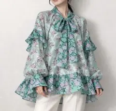 ROSE BUDフラワープリント シフォンブラウス 長袖　シアー素材のサムネイル