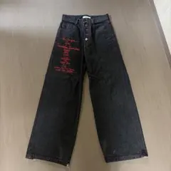 ワイドデニムパンツ 刺繍 クロスデザイン Mサイズ