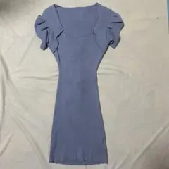 SPIRALGIRL ライトブルー フリル付きニットワンピース