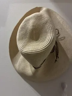 アイボリー ストローハット リボン付き