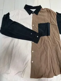 バイカラー長袖シャツ ブラック/ブラウン/ホワイト