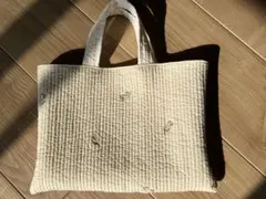 クリーム色花柄刺繍ヌビバッグ