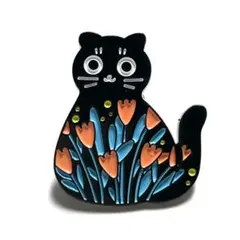未使用　猫花ピンバッジ