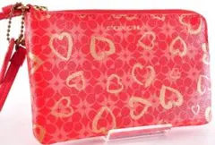 未使用 COACH コーチ シグネチャー ハート ポーチ 小物入れ レッド 赤