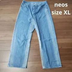 古着 neos ワイドデニムパンツ ユーズド加工 ブルー XL ネオス ダボパン