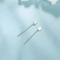 【上品】揺れる 花 チェーン ピアス シルバー フラワー ロング 韓国 華奢