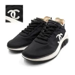 《超美品》CHANEL シャネル ココマーク ストレッチ スニーカー 黒系 36のサムネイル