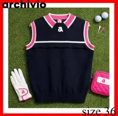 archivio✨ノースリーブベスト 36　ネイビー　ピンク　ニットベストのサムネイル