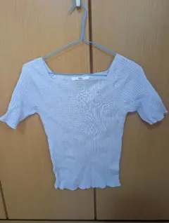 GRL 美品 半袖 ブルー M ニット トップス Tシャツ デコルト見せ 激安