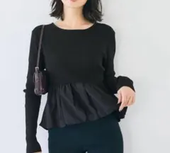 裾バルーンドッキングニットトップス ブラック　Sサイズ　コカ（coca）