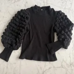 黑色羅紋針織 泡泡袖 高領 SHEIN 6Y 110