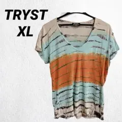 TRYST タイダイ柄Tシャツ 【XL】 水色 オレンジ 半袖 古着