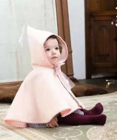 パンパンチュチュ 　フリース風ピンクポンチョ（フード付き）