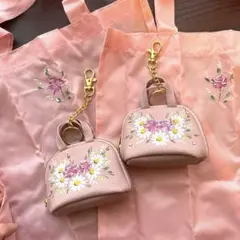 2個セット　ミニポーチチャーム＆エコバッグ　トールペイント　ラインストーン有り