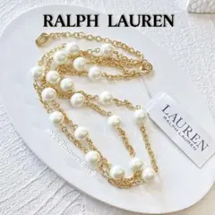 R128/RALPH LAUREN/浅いゴールド2層パールネックレス