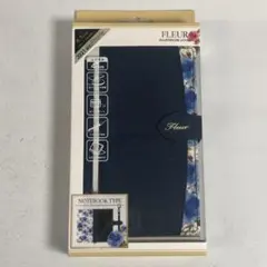 iPhone スマホケース 手帳型 13 14 15 新品 花柄 ネイビー 34