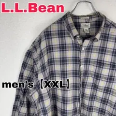 Z114【L.L.Bean】長袖チェックシャツ【メンズXXL】グレー×ネイビー