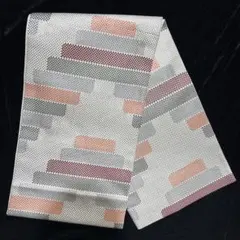 幾何学模様 袋帯 グレー オレンジ 赤紫