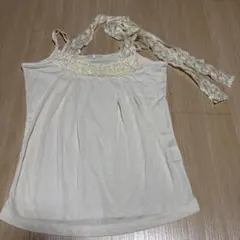 NICE CLAUP キャミソール　オフホワイト　レースリボン