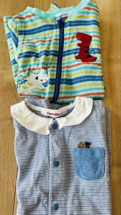 familiar ストライプロンパースセット