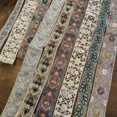 インド刺繍リボン 9本　トータル3mセット　ハギレ　細身リボン