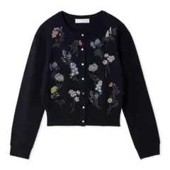 新品タグ付　フラワー刺繍カーディガン　紺　CELFORD