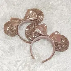 【極美品✨】ディズニー　カチューシャ　スパンコール　ピンクゴールド　お揃い　ペア