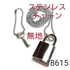 8615【新品】無地 南京錠 ステンレスチェーン ネックレス+鍵 セット