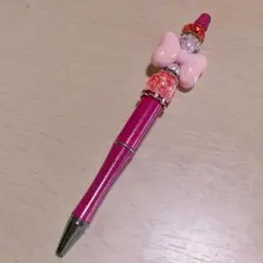 ハンドメイド ピンクのリボン付き カスタムボールペン レッド