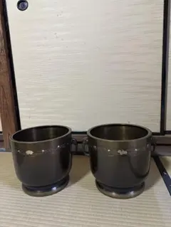 黒色火鉢枠 2個セット 漆器 豊臣秀吉家紋 アンティーク 骨董品 木箱
