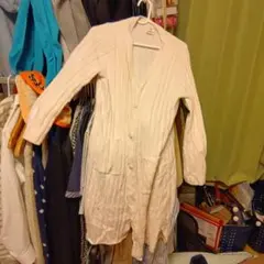 クリーム色リブ編みカーディガン