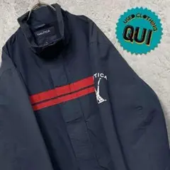 レア US古着○ノーティカ 刺繍ナイロンジャケット ネイビー メンズXL