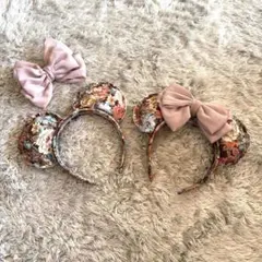 ディズニーカチューシャ 2個セット フラワー ハンドメイドリボン着脱可能