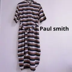 Paul Smith ストライプ 半袖　ノーカラー　シャツワンピース　42
