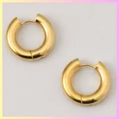 シンプル ピアス ゴールド フープピアス 太め つけっぱなし キャッチレスのサムネイル