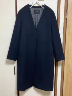 ユナイテッドアローズ　ノーカラーコート ウール　ネイビー