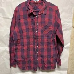 チェック柄 長袖シャツ レッド系のサムネイル