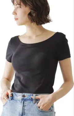 ボートネックTシャツ ブラック LL 大きいサイズ ブラトップ