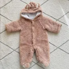 くま ロンパース ダッフィー風 着ぐるみ もこもこ アウター　ベージュ 80