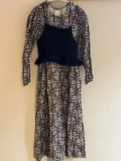 petit main LIAN花柄ワンピース　ビスチェ付き黒　リンク　レディース