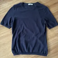 NEWYORKERニューヨーカー　半袖セーター　コットン　ネイビー