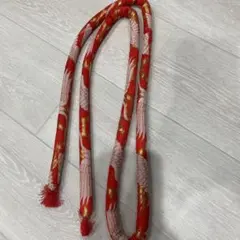 和装小物 帯締め レッド ゴールド 鶴柄