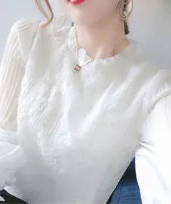 【新品タグ付】BLANC FICELLE レース　ボトムネック　シャツのサムネイル