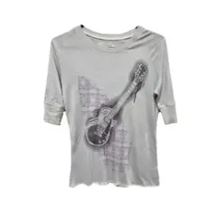 y2k 平成ギャル　ギター柄半袖Tシャツ グレーカットソー　00s punk風