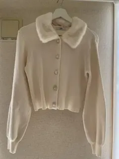 アイボリー ファー襟　カーディガン 長袖