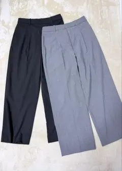 ユニクロ　タックワイドパンツ　ブラックとグレー2点セット