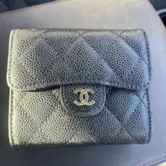 CHANEL ブラック レザー 二つ折り財布