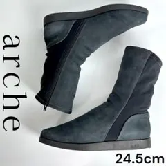 美品 arche アルシュ ヌバック&ストレッチ ブーツ サイドジップ レディーのサムネイル