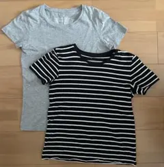 MUJI半袖Tシャツ 2枚セット (ボーダー・グレー) Sサイズ