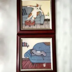 犬と猫のイラスト入りアートパネル 2枚セット